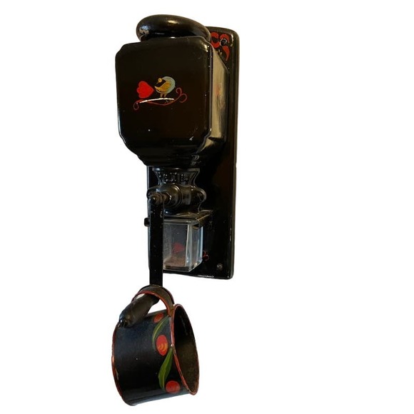 FABULOUS VINTAGE 14" Hand Painted Wall Mount Ceramic & Wood Coffee Grinder - Picture 1 of 16